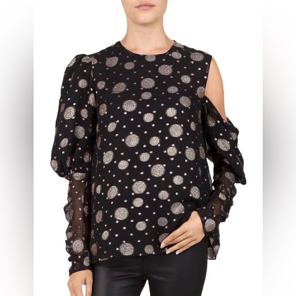 The Kooples Tutti Frutti Spots Silk Single Cold Shoulder Blouse Top size S